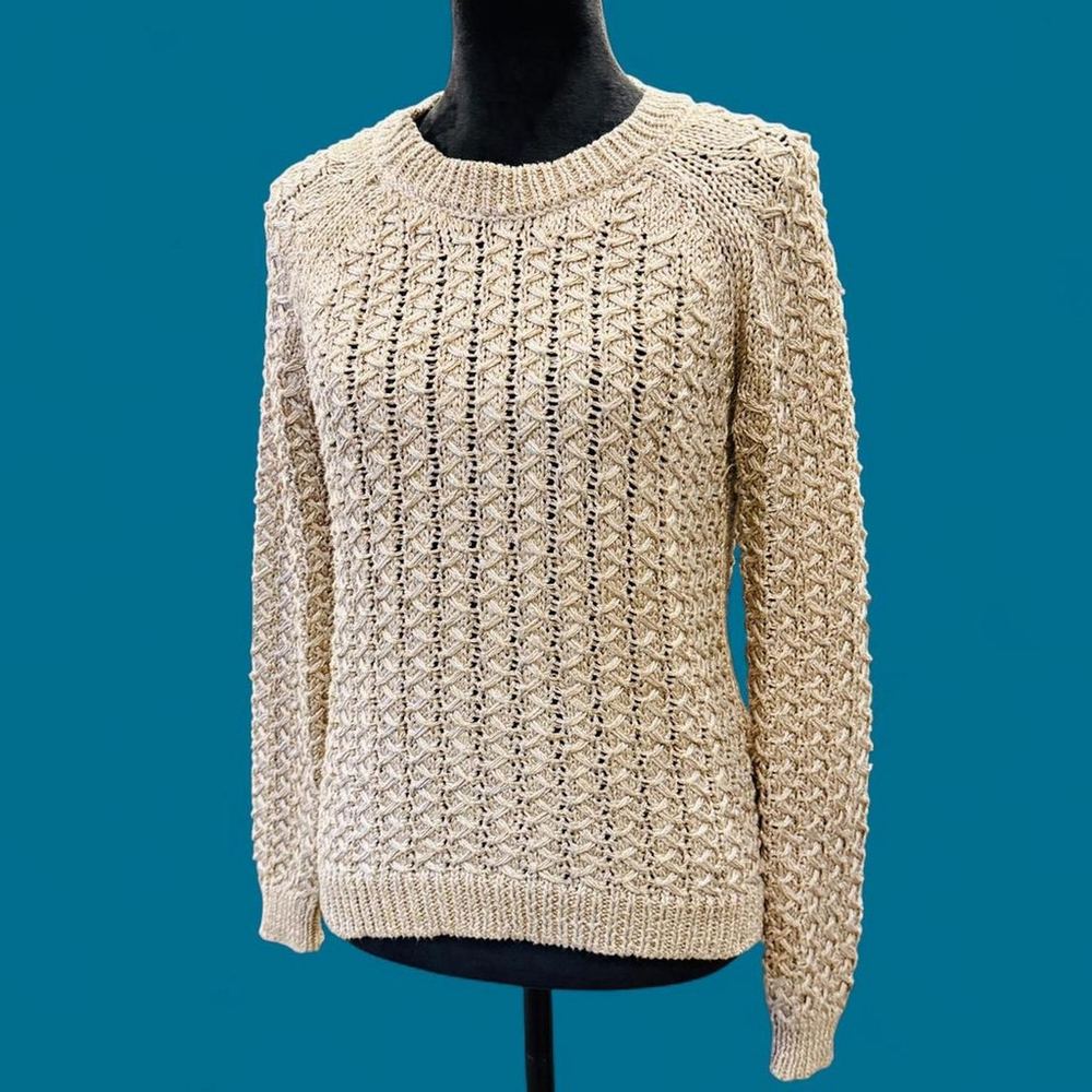 Massimo Dutti Chunky Knit Cotton Crewneck Heavy Cottage Sweater Small